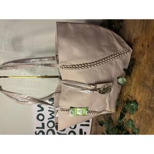 Badgley Mischka NWT Taupe Pebbled Faux Leather Chain Tote